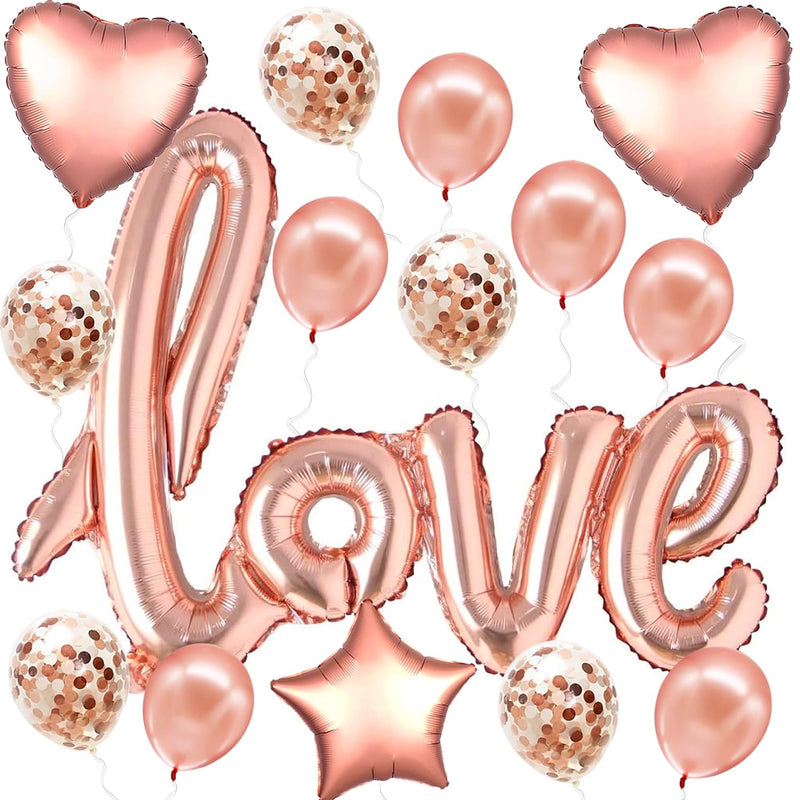 , Big Rose Gold Love Balloon Set - 36 Inch, Pack Of 21 | Rose Gold Bal