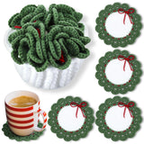5 Pcs Wreath Crochet Coaster Set Wreath Coaster With White Pot Storage Basket Handmade Present Woven Cup Mats Kit For Holiday Party Gifts Kitchen Office Home Decor