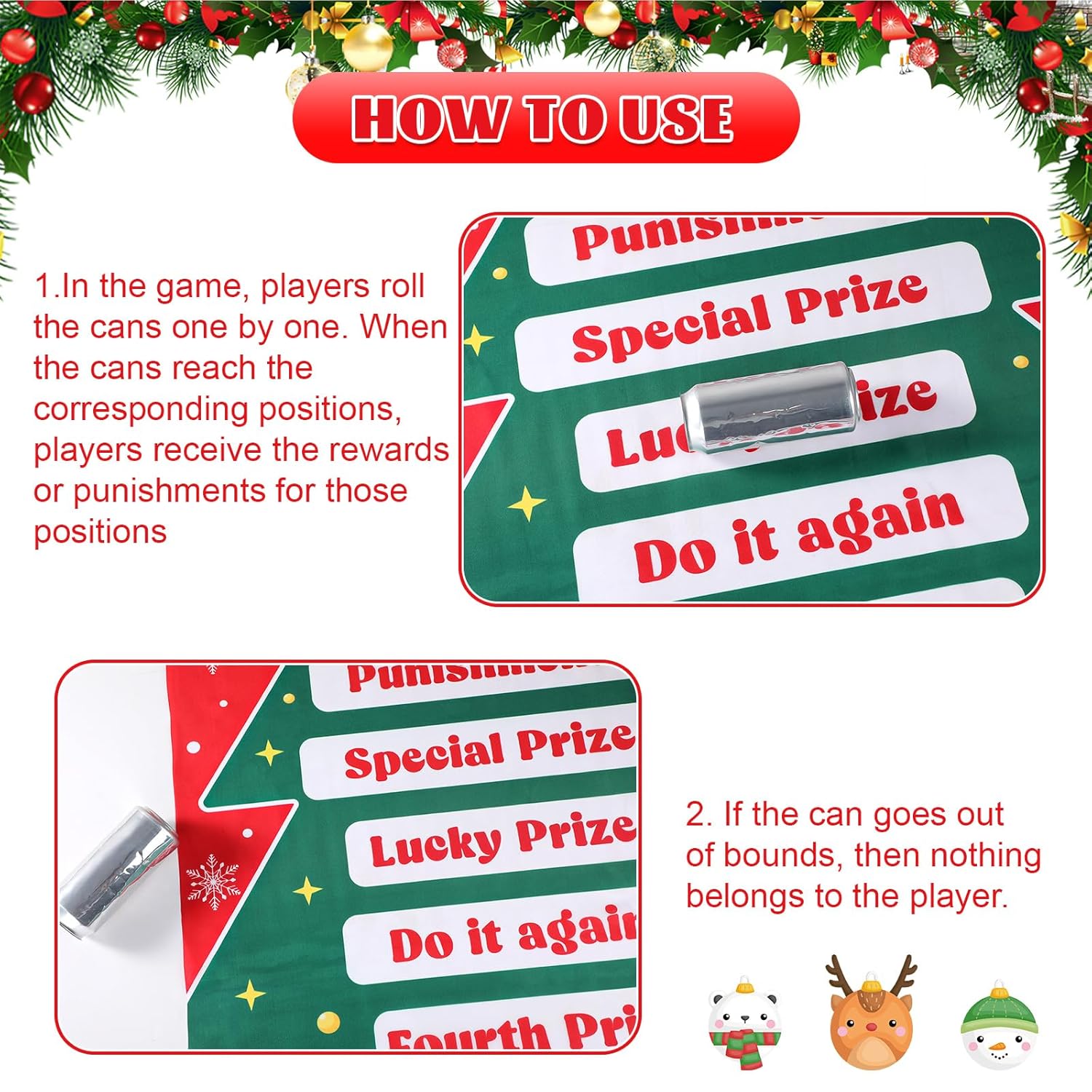 Christmas Can Rolling Game Props Christmas Party Games Roll The Can Challenge Raffle Set For Adults Family Gatherings Birthday Party Supplies Activities Gifts Indoor Outdoor Xmas Holiday Prizes