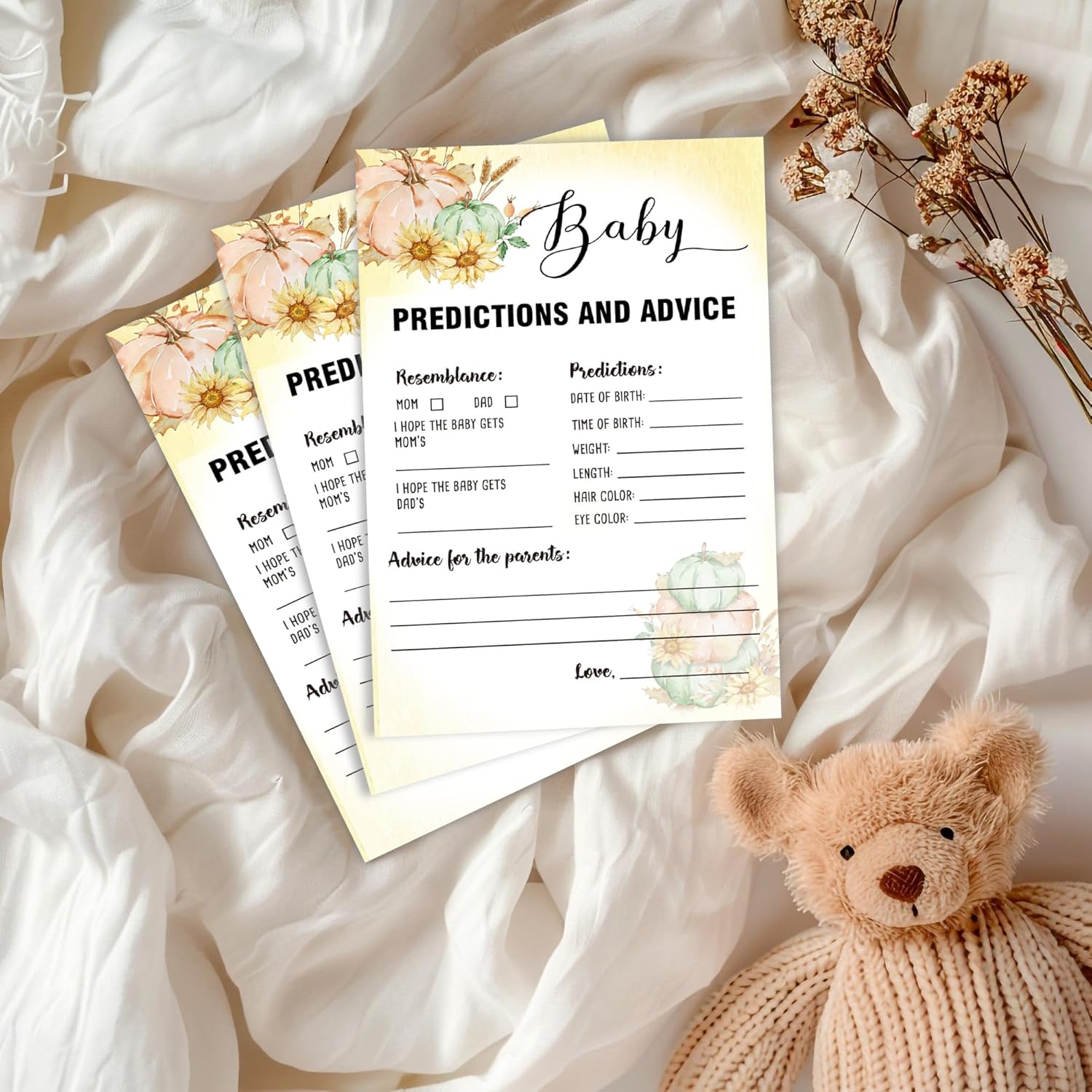 Little Pumpkin Baby Predictions And Advice Baby Shower Games, 25 Pumpkin Gender Neutral Cards, 5 × 7 Inches Game Cards, Gender Reveal Party Games For Women, Guests, Fall Baby Shower Decorations-A04