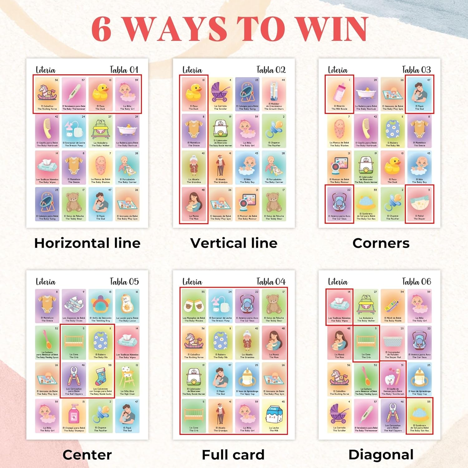 Baby Shower Games For Girls And Boys - Baby Shower Loteria Bilingual Activities For Kids Ideas, Funny Party Bingo Game Loteria Cards In Spanish And English For 50 Players