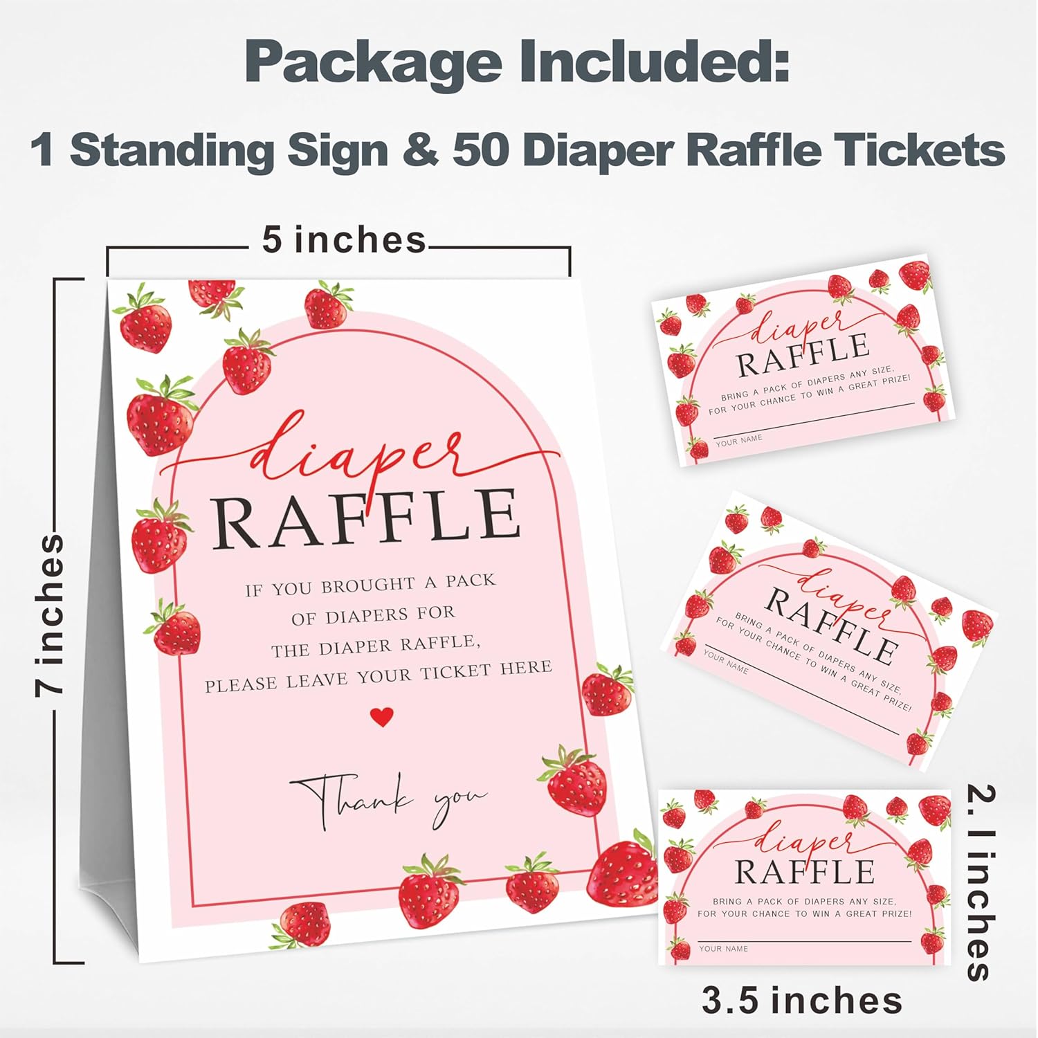 Berry Baby Shower Diaper Raffle Game Kit, Strawberry & Pink Arch - 1 Standing Sign & 50 Tickets, Decorations For Shower, Reveal, Announcement, Party Favors & Supplies - A12