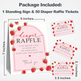 Berry Baby Shower Diaper Raffle Game Kit, Strawberry & Pink Arch - 1 Standing Sign & 50 Tickets, Decorations For Shower, Reveal, Announcement, Party Favors & Supplies - A12