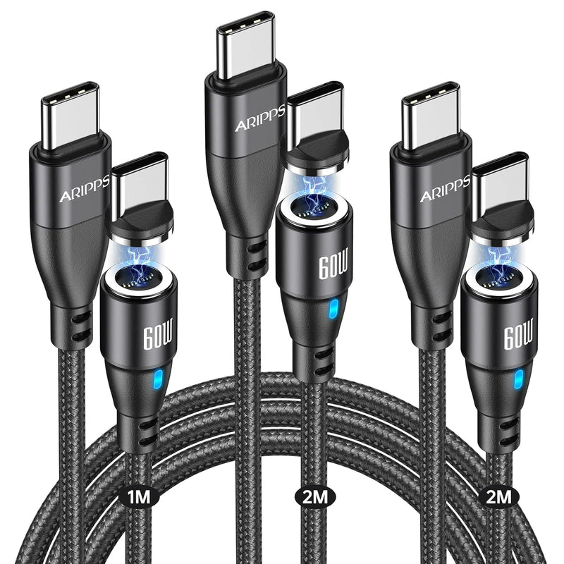 Usb C To Usb C Magnetic Charging Cable[3-Pack, 3.3Ft/6.6Ft/6.6Ft], 60W/3A Fast