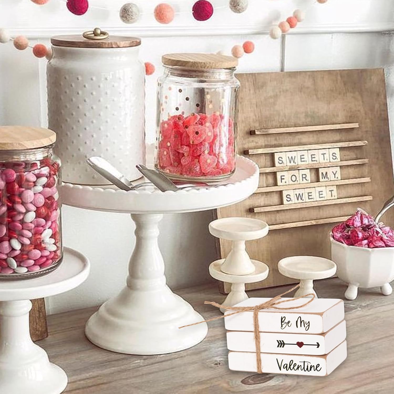 Valentine Wood Book Stack - Be My Valentine Book Bundle, Tiered Tray Decor,Valentine Decor, Farm Book Stack, Handmade Decor