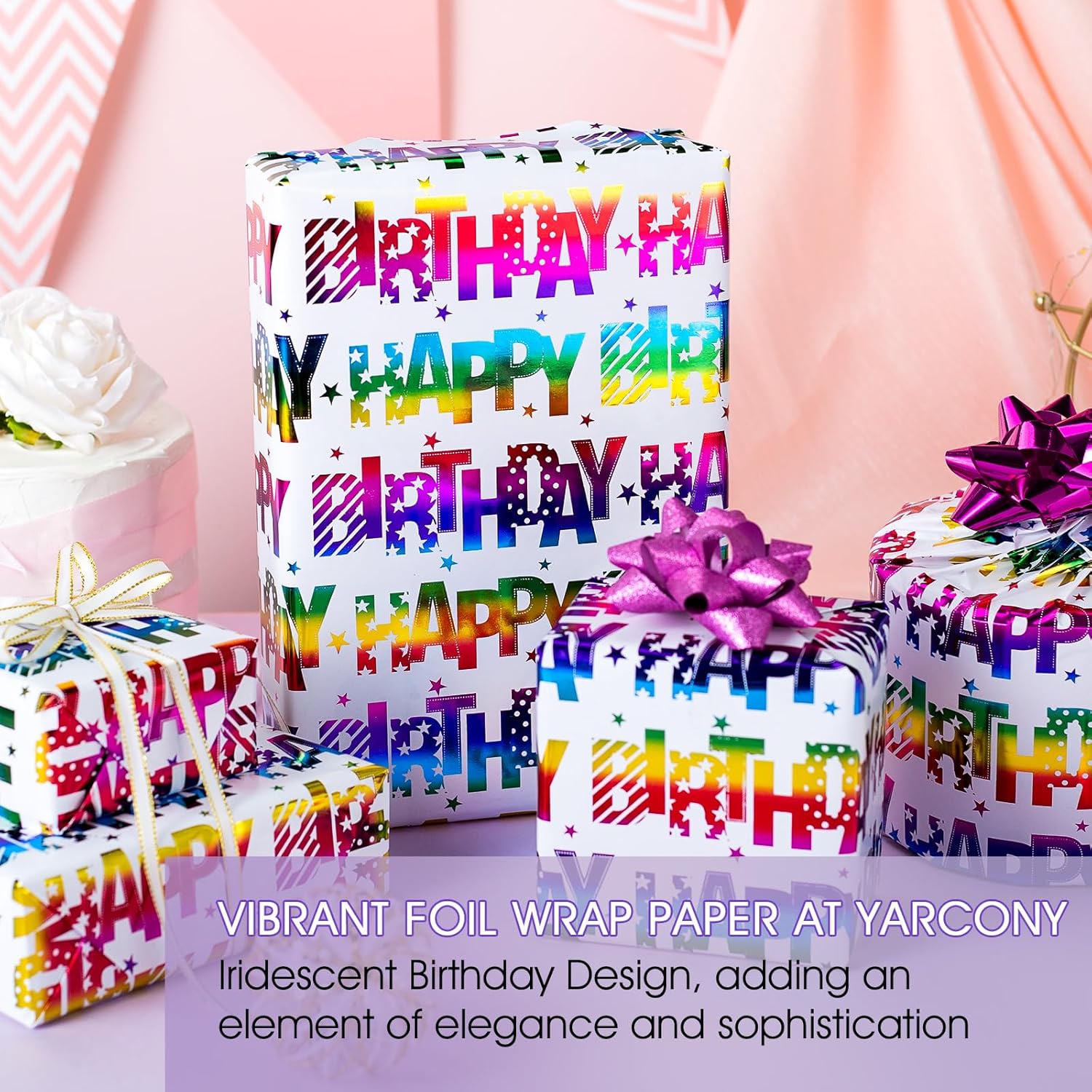 Birthday Wrapping Paper Roll, Mini Roll Gift Wrapping Paper, Colorful Foil Girl Happy Birthday Gift Wrap Rainbow Present Paper For Boys Girls, Holiday,Party,Baby Shower(17 Inch X 16.5 Feet)