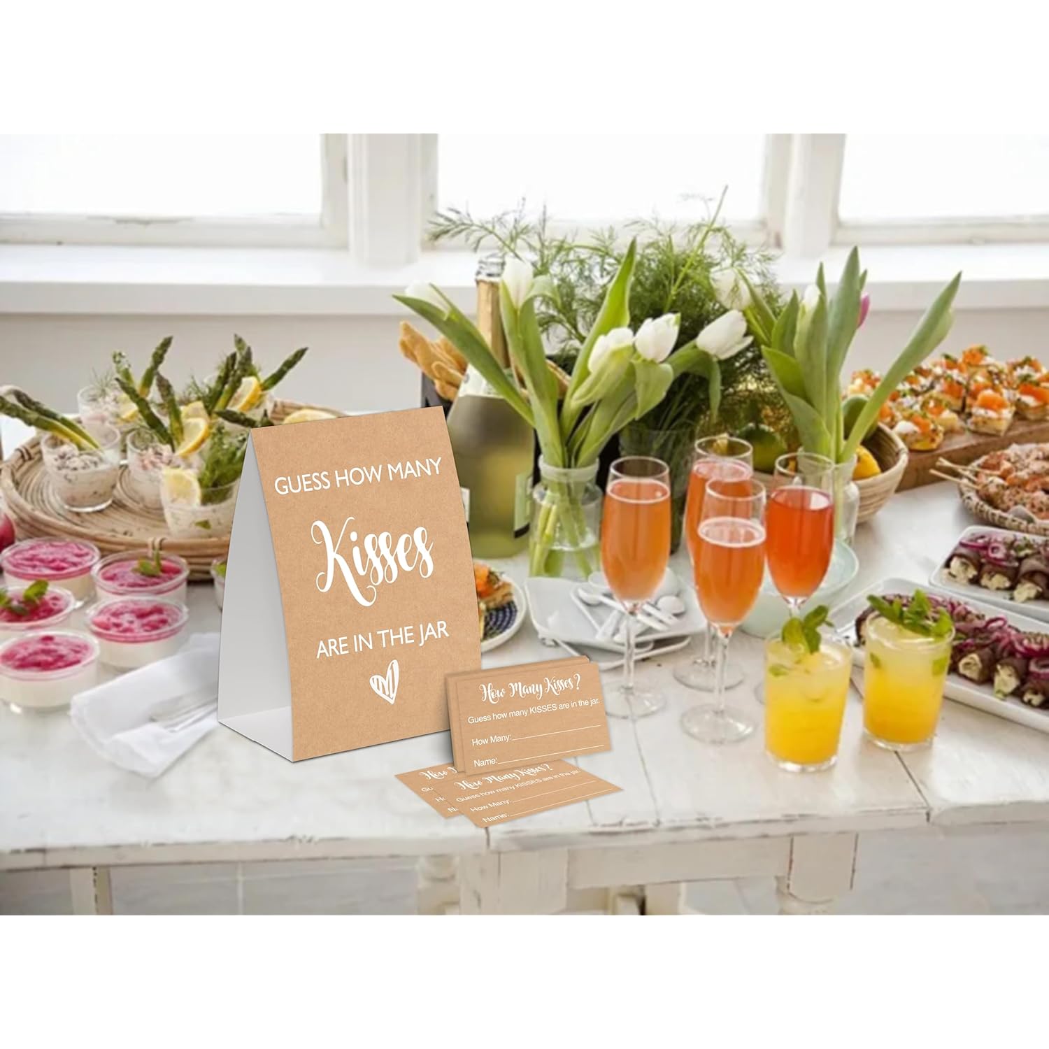 Rustic Minimalism How Many Kisses Bridal Shower Game,Wedding Shower Games,Engagement Party Games,Bachelorette Party Games,Bridal Shower Decorations(1 Sign & 50 Cards),12