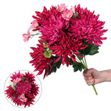 2 Bundles Artificial Fake Silk Chrysanthemum Flowers Bouquets Faux Flower With Long Stems, Autumn Bouquet Flowers Wedding Party Home Decor(Not Included A Pot (Red)