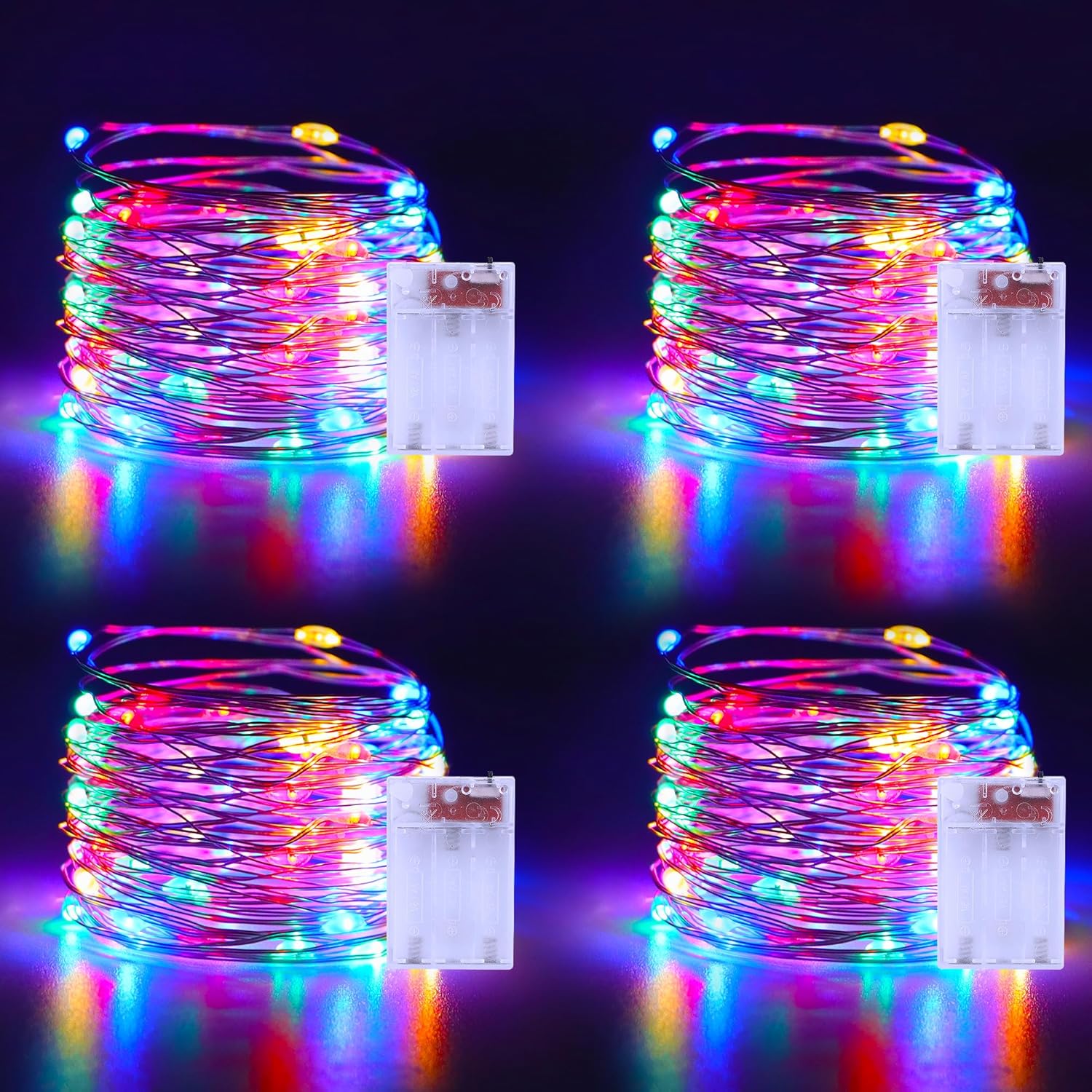 Christmas Multicolor Fairy Lights Battery Operated 4 Pack 16.4Ft 50 Leds Silver Copper Wire Twinkle Lights For Halloween