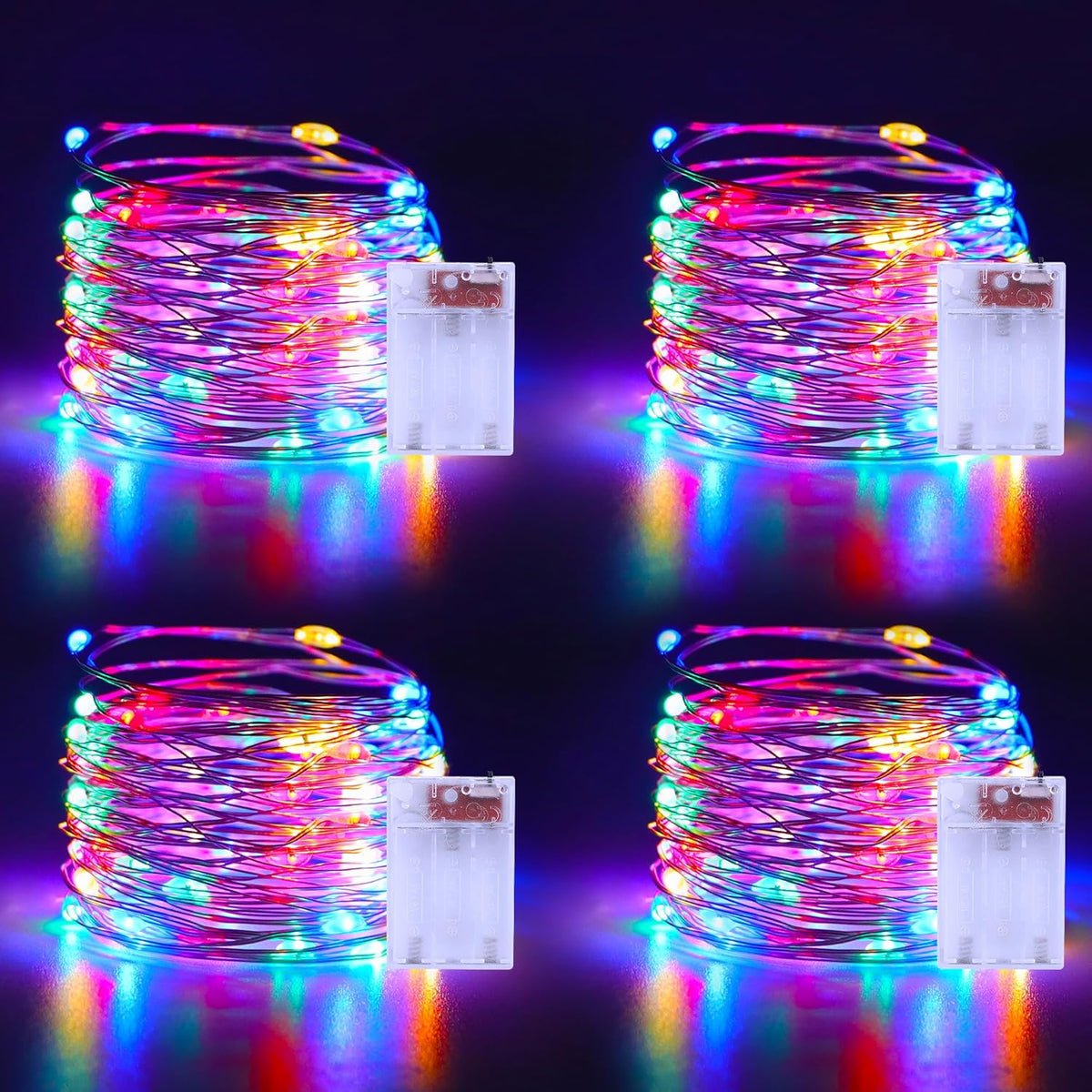 Christmas Multicolor Fairy Lights Battery Operated 4 Pack 16.4Ft 50 Leds Silver Copper Wire Twinkle Lights For Halloween