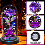 Valentines Rose Glass Flowers Gifts For Her, Galaxy Crystal Light Up Rose In A Glass Dome, Valentines Day Gifts For Wife Mom Girlfriend, Butterfly Birthday Gifts For Women, Purple Presents