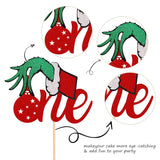 1 Pack Christmas One Cake Topper With Glitter Hand First Birthday Cake Topper Picks Decorations For Baby Shower 1St Birthday Party Supplies Red