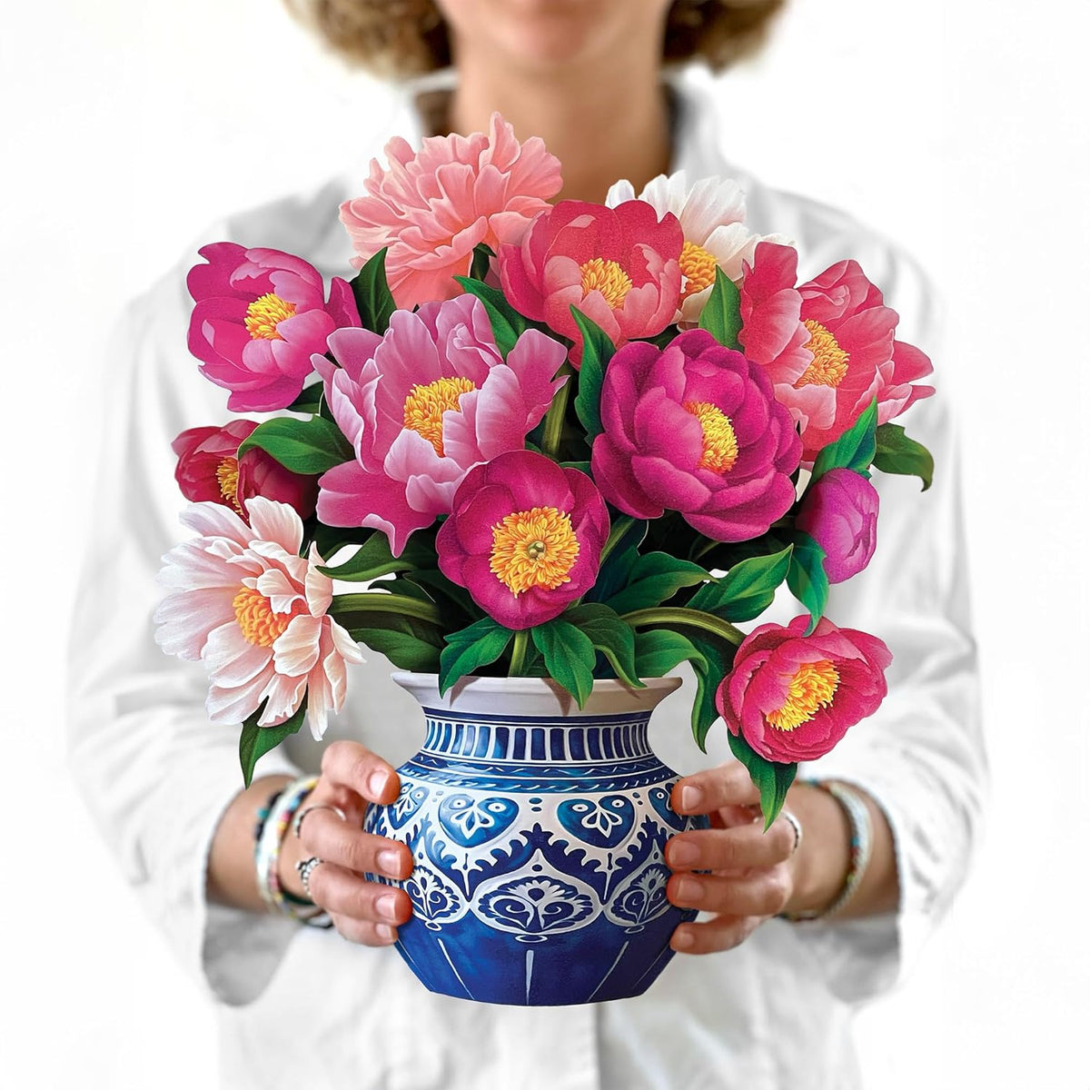 Pop Up Cards, Peony Paradise, 12 Inch Life Sized Forever Flower Bouquet 3D Popup Greeting Card, Birthday Cards, Thank You Card, Blank Notecard & Envelope