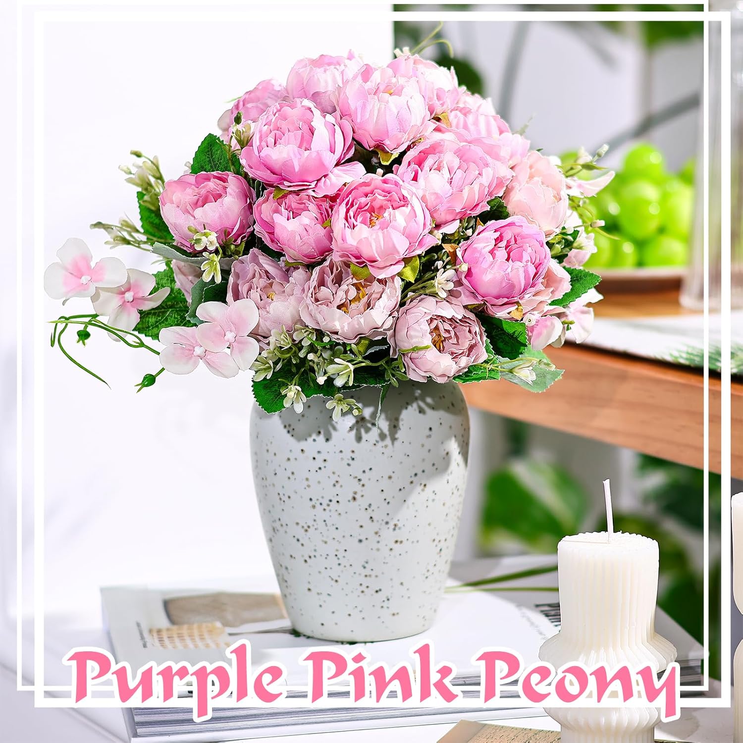 12 Bundles Peonies Artificial Flowers Fake Peony Bouquet Faux Peonies Flowers Bulk With Stems Flower Balls For Centerpiece Table Decorations Wedding Bridal Floral Arrangement (Purple Pink)
