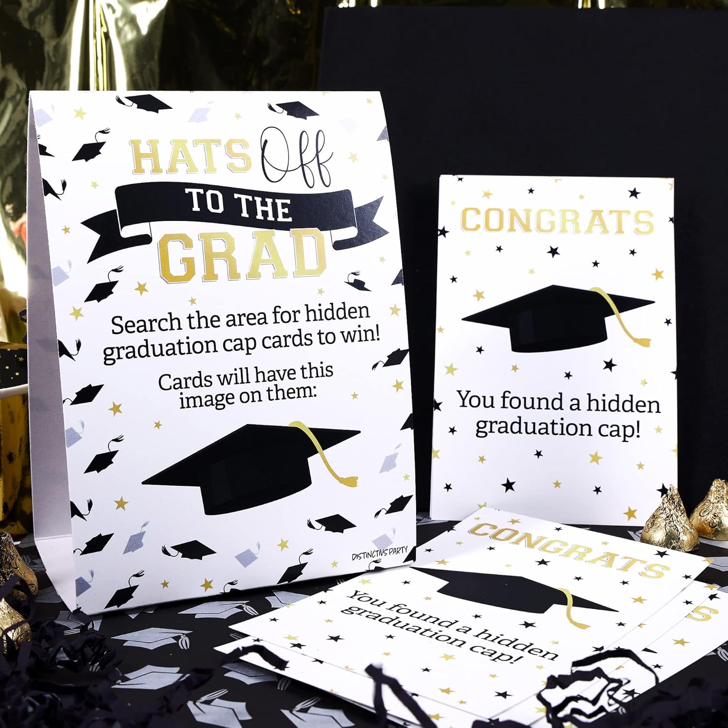 Grad Game Scavenger Hunt, Graduation Party Games - Class Of 2025 Party Idea - 1 Freestanding Sign And 10 Cards To Hide