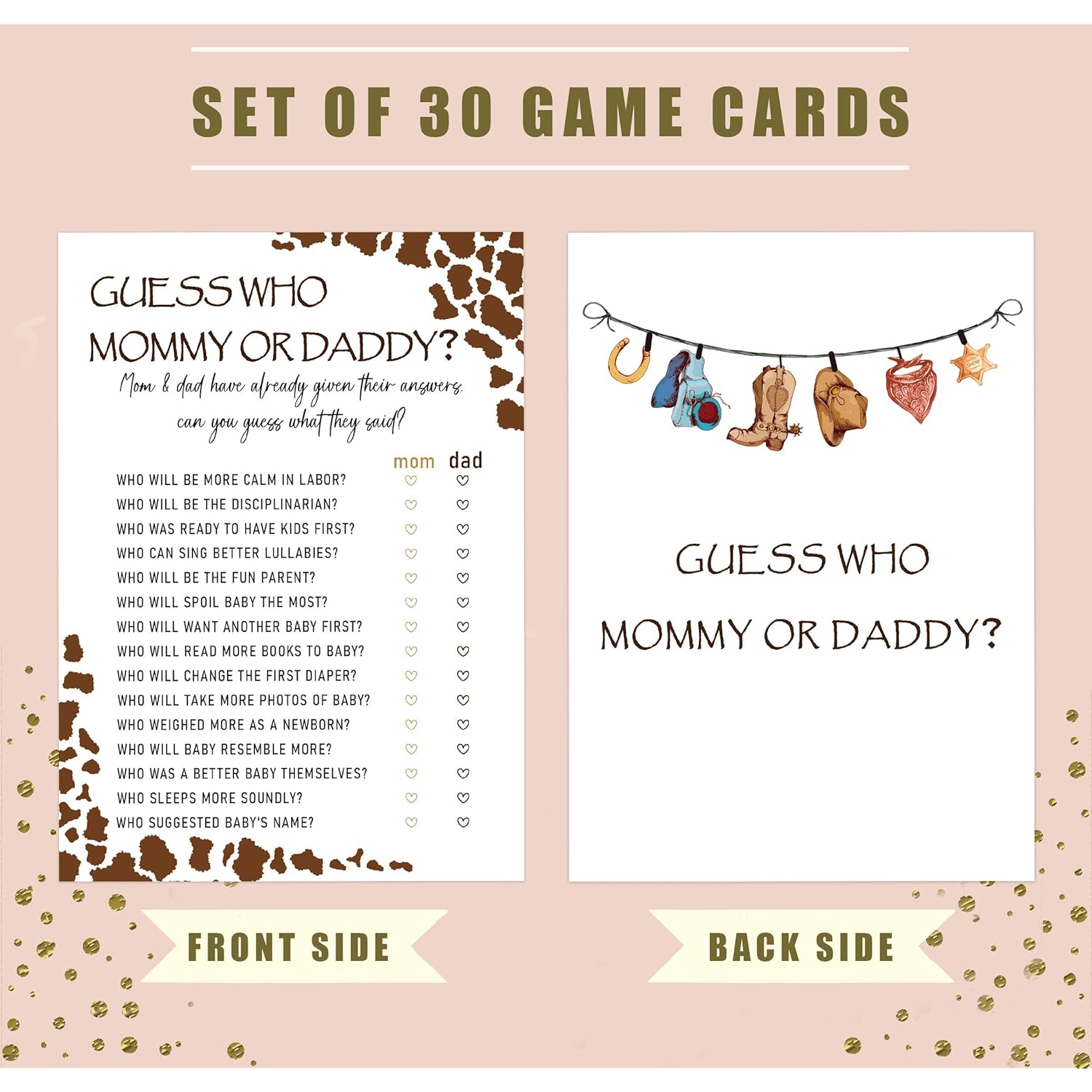 Baby Shower Games - Guess Who Mommy Or Daddy Game For 30 Guests With Game Cards, Gender Reveal Game, Cowboy Baby Shower Supplies (31)