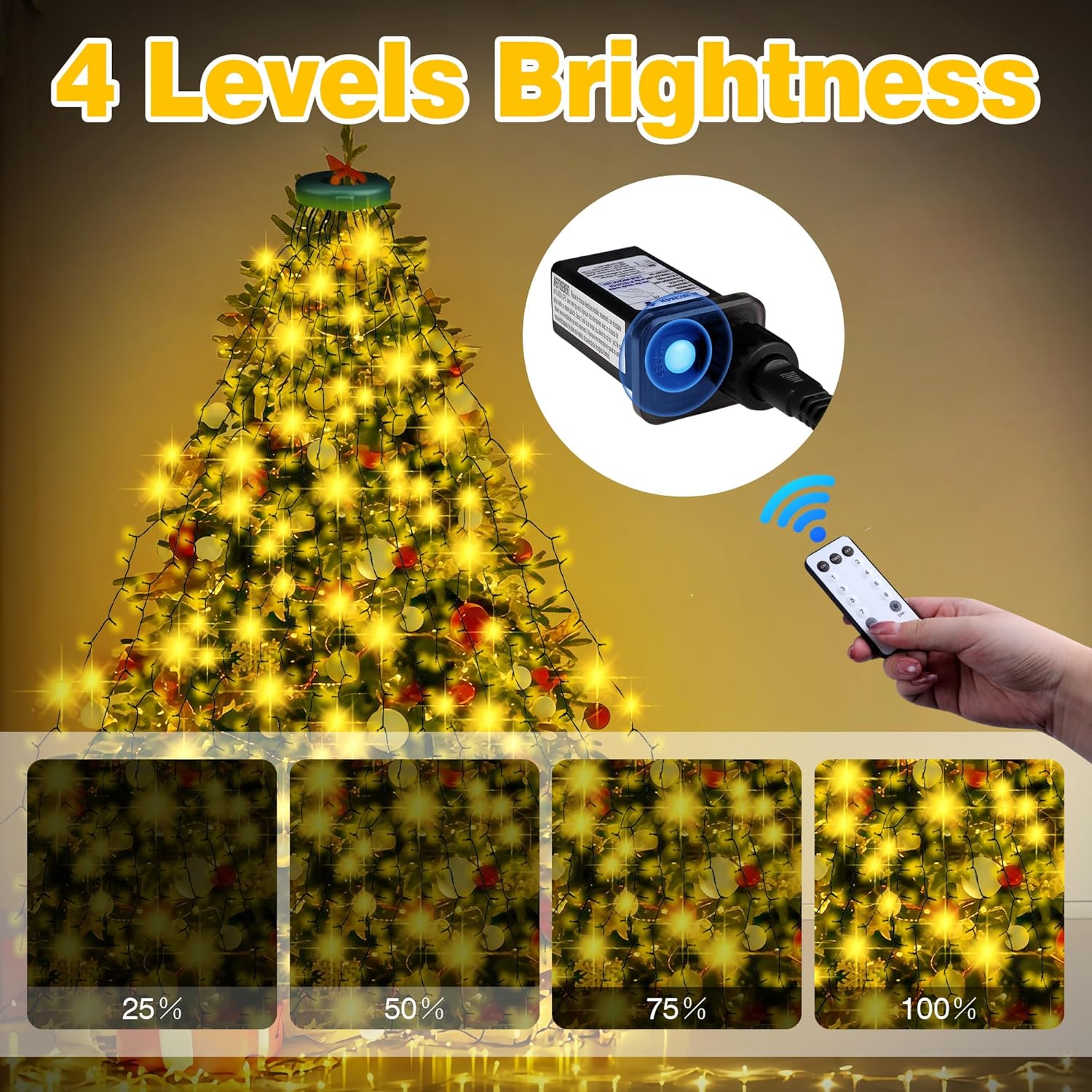 Christmas Tree Lights Indoor, 400 Led 16 Lines Of 6.6Ft With 8 Flashing Modes, Remote Control & Timer, Memory Function,
