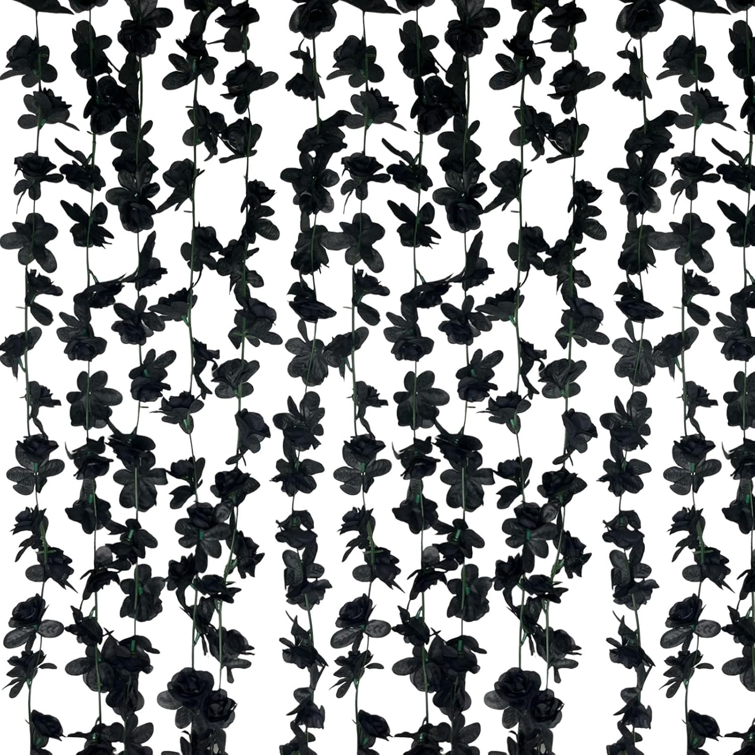 16Pcs 126Ft Black Rose Garland, Fake Rose Hanging Flowers, Artificial Flower Vine, Hanging Floral Vine Garland For Wedding, Birthday Party, Wall Arch, Halloween, Christmas Garden Backdrop Decor