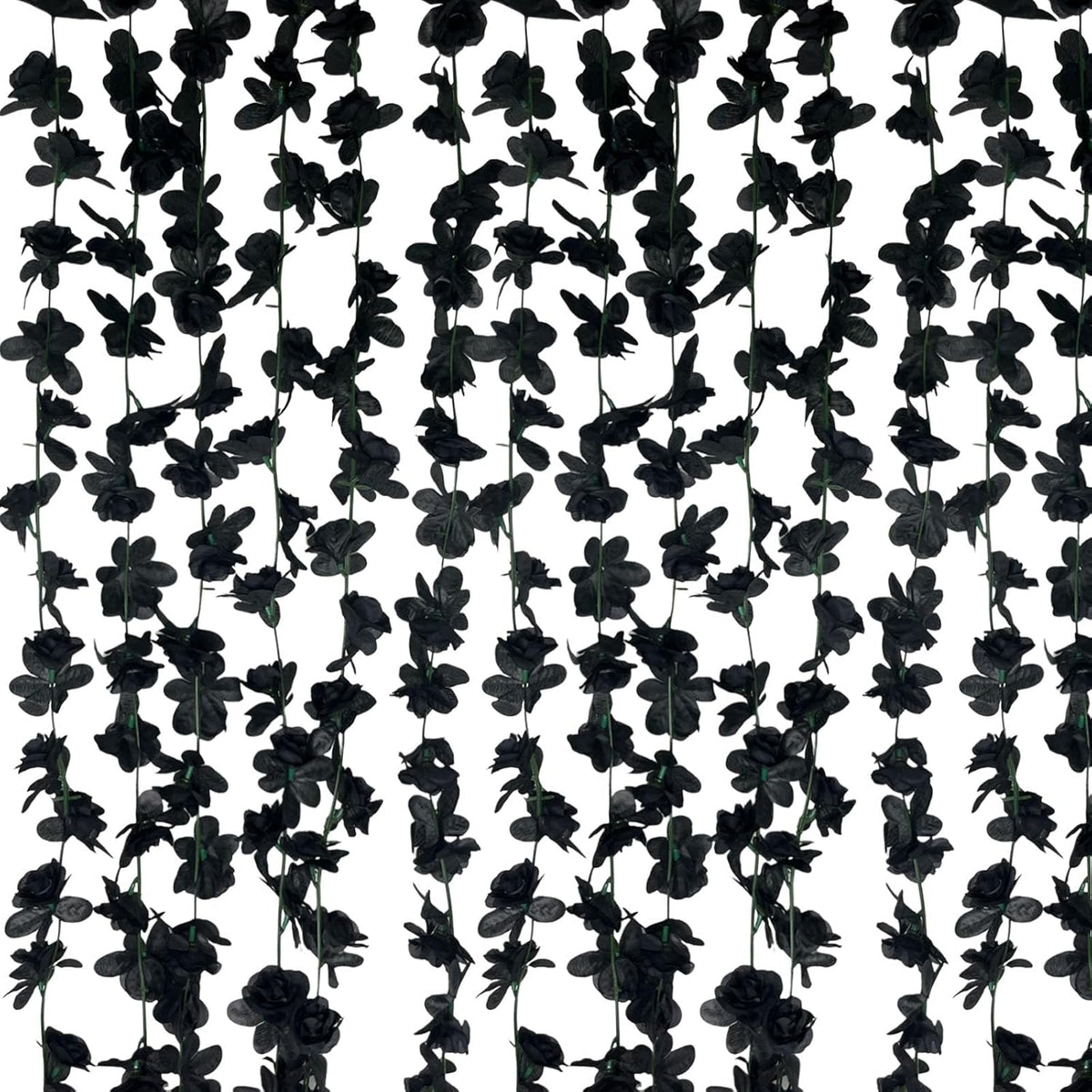 16Pcs 126Ft Black Rose Garland, Fake Rose Hanging Flowers, Artificial Flower Vine, Hanging Floral Vine Garland For Wedding, Birthday Party, Wall Arch, Halloween, Christmas Garden Backdrop Decor