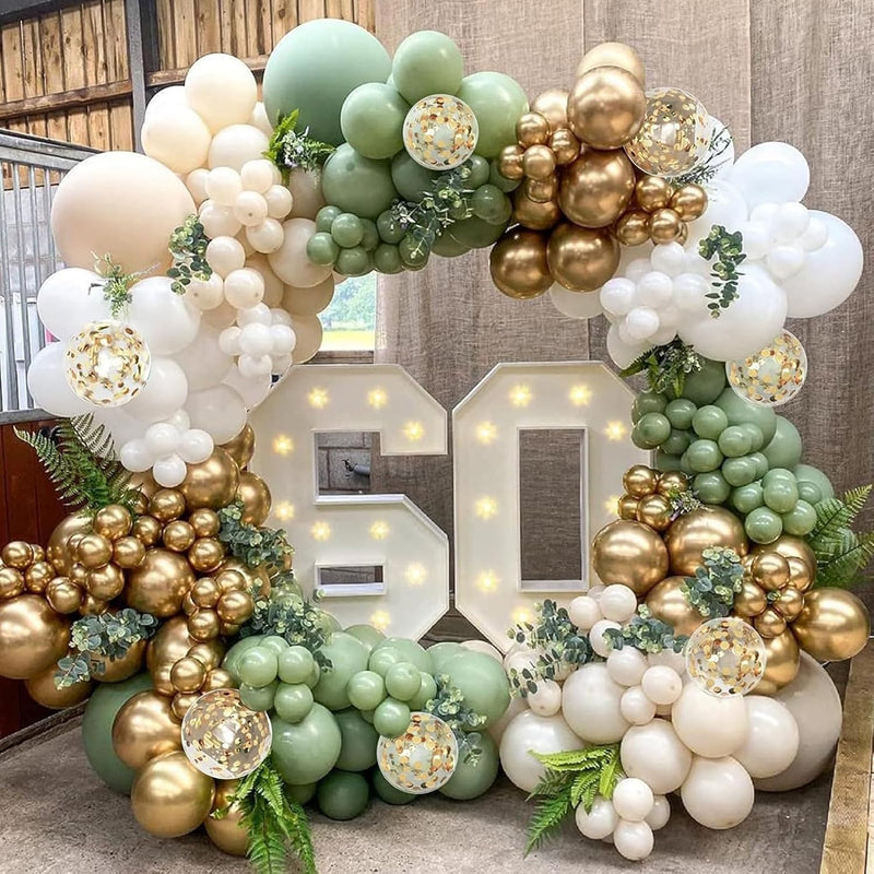 Sage Green Balloon Garland Arch Kit,134 Pcs Sand White Metallic Gold M