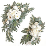 Faux Arch Flower Swag Set Of 2 For Wedding Welcome Signs Floral Swag Wedding Reception Ceremony Signs Decor (White)