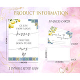 Blue Tiles And Lemons Bridal Shower Game, Guess How Many Kisses For The Soon To Be Mrs, Pack Of 1 Sign And 50 Guessing Cards, Modern Bridal Shower Decorations, Wedding Shower Supplies - 02
