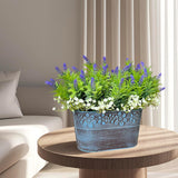 Artificial Flowers Lavender Arrangement In Rustic Rectangular Metal Planter, Pre-Potted Fake Lavender Table Centerpiece For Gifts Farmhouse Wedding Kitchen Windowsill Table Shelf Indoor Greenery Décor