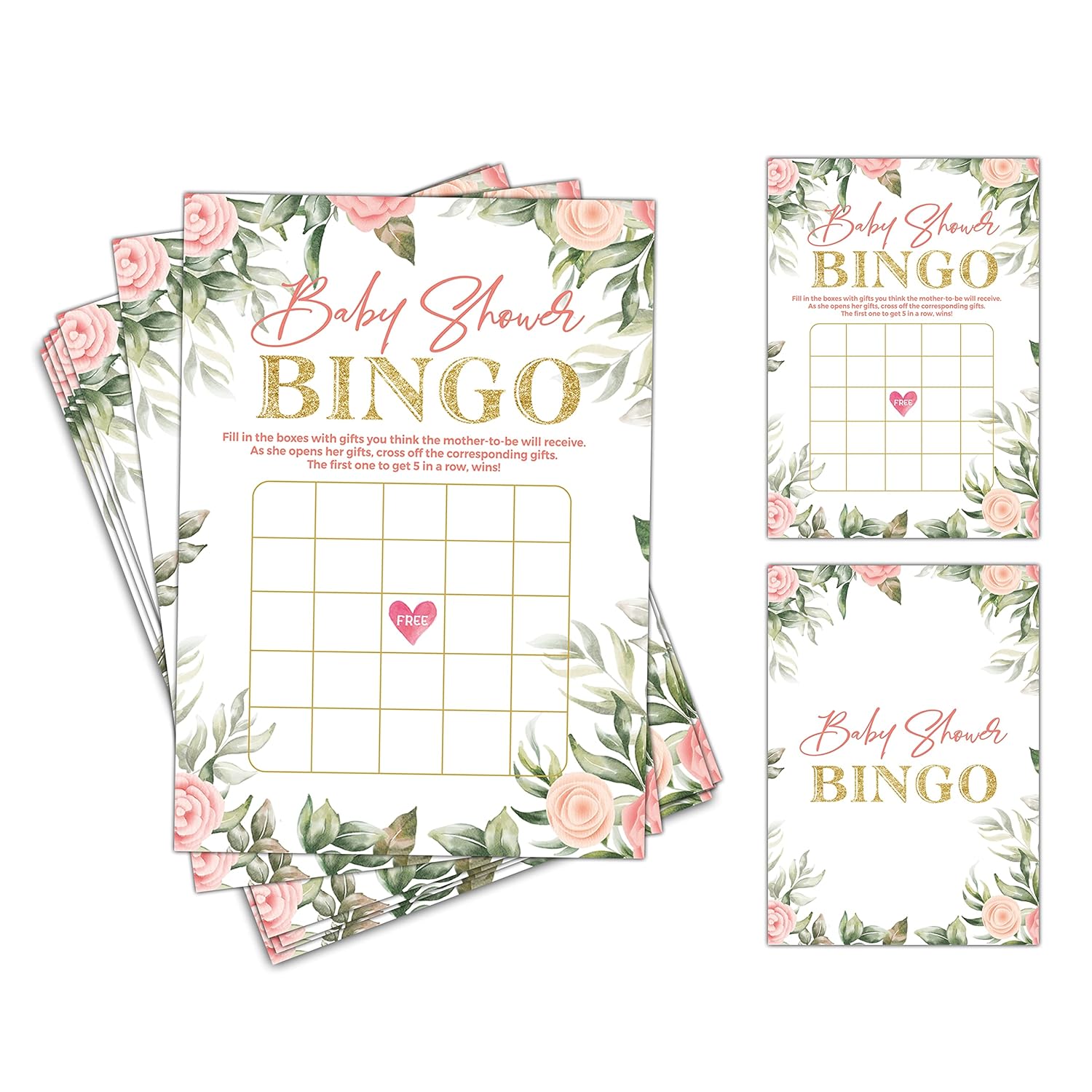 Baby Shower Games - Floral Greenery Gender Reveal/Baby Bump Party Supplies - Pack Of 30 Game Cards(A04)