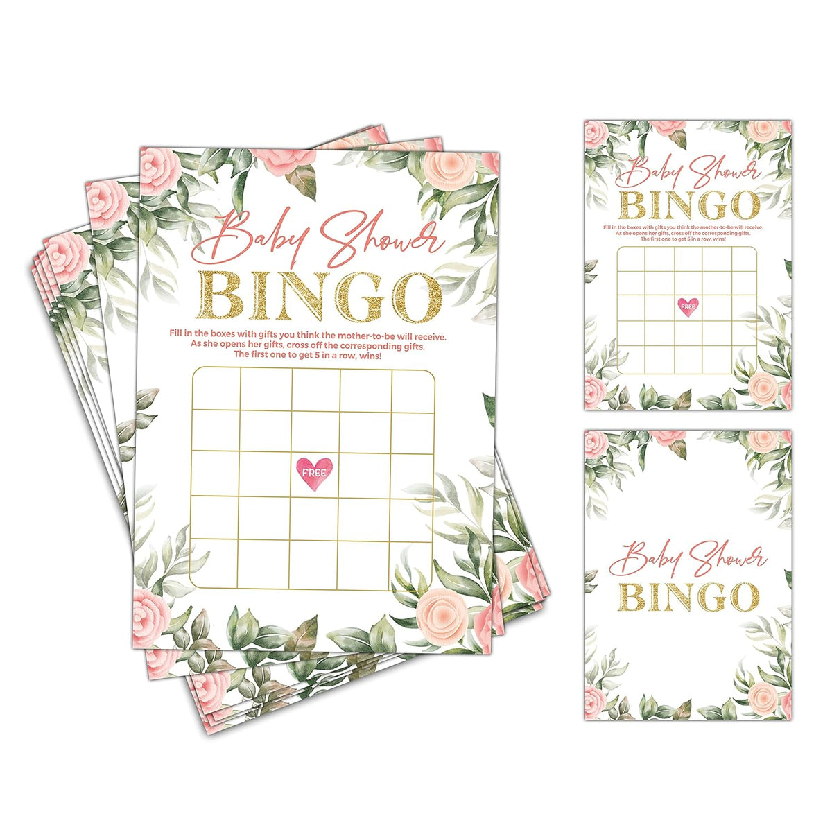 Baby Shower Games - Floral Greenery Gender Reveal/Baby Bump Party Supplies - Pack Of 30 Game Cards(A04)