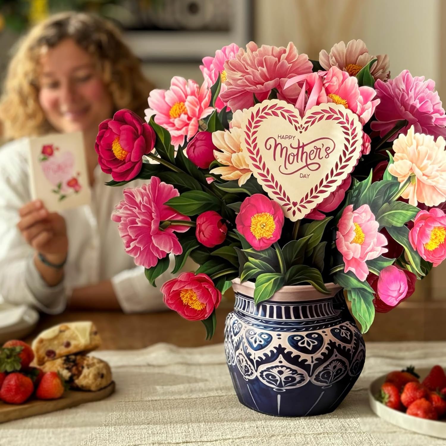 Pop Up Cards, Mother'S Day Card, Grande Peony Paradise, Happy Mother'S Day, 18 Inch Life Sized Forever Flower Bouquet 3D Popup Greeting Card, Gifts For Mom, Blank Notecard & Envelope