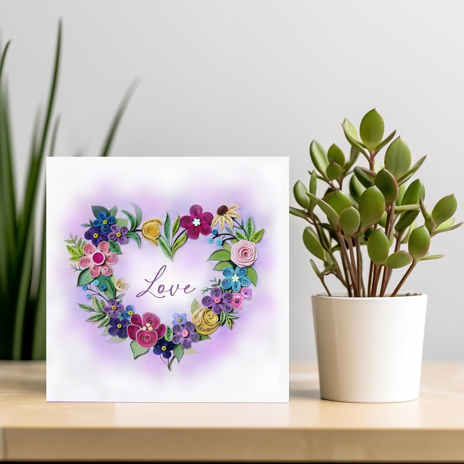 Mother'S Day Card, Colorful Flower Heart Card, Love Greeting Card, Romantic Quilling Quilled Card For Anniversary, Wedding, Valentine, For Mom Dad Couples Parents Friend (Flower Heart)