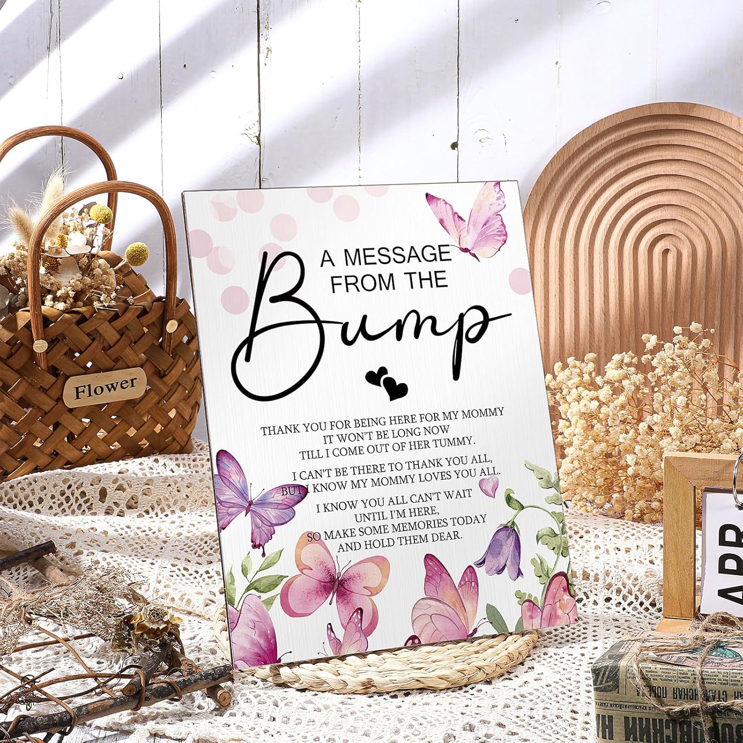 Cool Baby Shower Tabletop Decoration A Message From The Bump Wooden Baby Shower Games Sign Greenery Cute Gender Reveal Party Thank You Sign, 11.2 X 8.66 Inches(Butterfly)