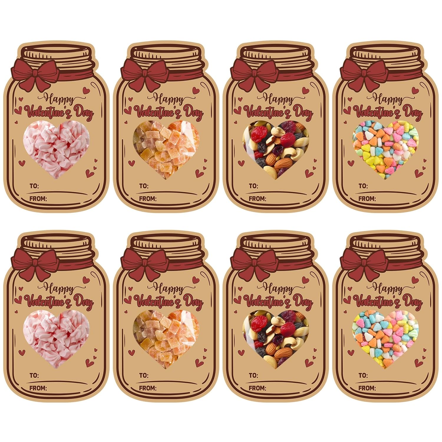 Valentines Day Cards, 50Pack Happy Valentine’S Day Mason Jar Cards With Treat Bags, Heart Cutout Blank Card For Classroom Valentines, Kids Exchange Cards & Valentine Party Favors
