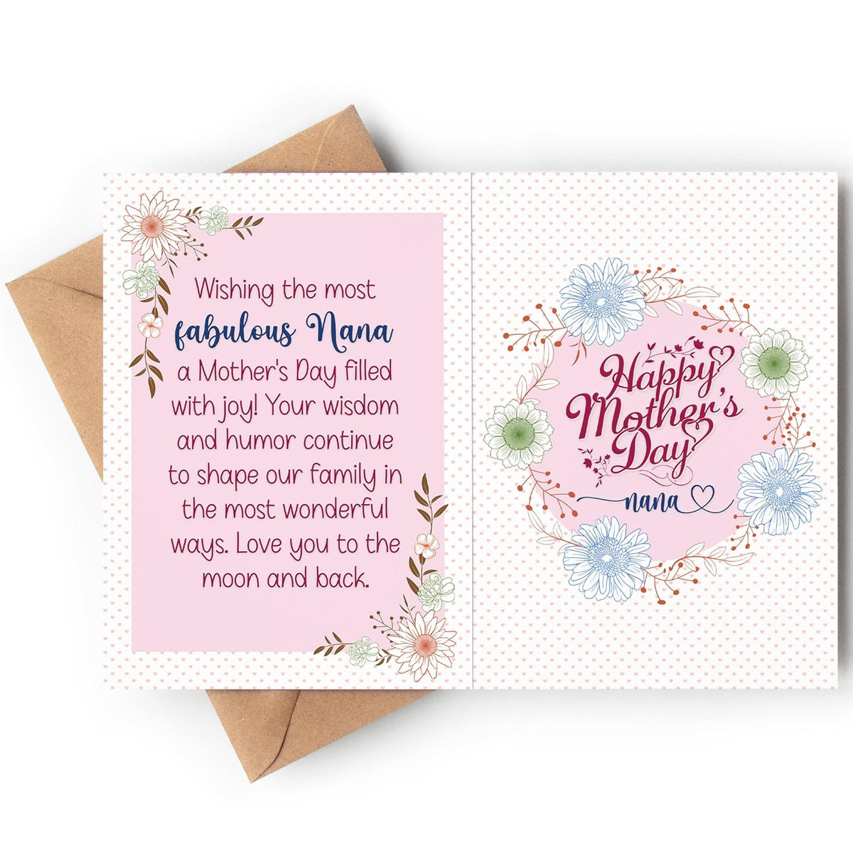 Mothers Day Card For Grandma - 5X7 Inch Folded Card Include Envelope, Sticker - Blank Inside - Sweet, Unique & Romantic Gift, Embossed By Piccafi