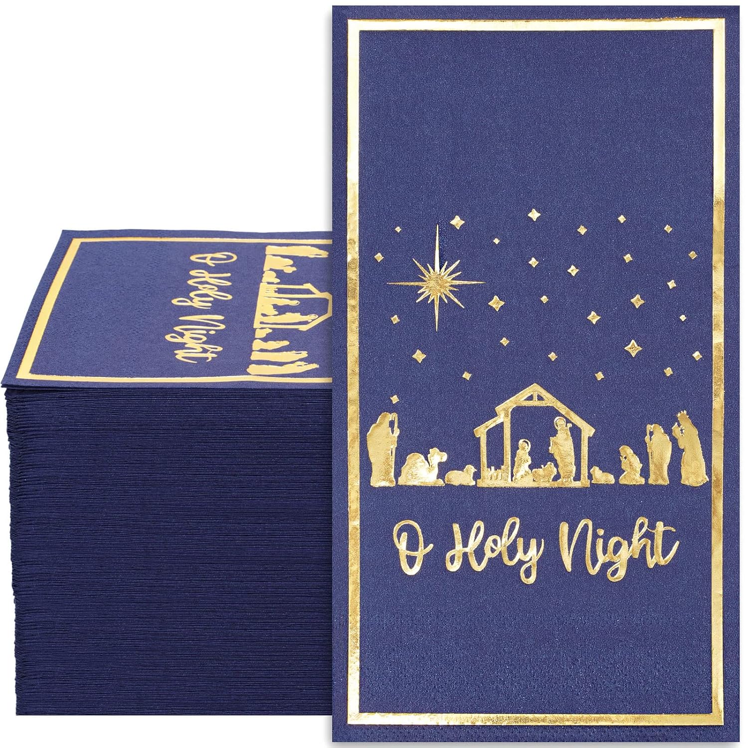 80Pcs Christmas Guest Napkins Religious Gold Foil Dark Blue Nativity 3 Ply Disposable Paper Pack Xmas Jesus Holy Night Holiday Hand Napkin Towel For Christmas Party Home Dinner Table Decor