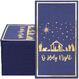 80Pcs Christmas Guest Napkins Religious Gold Foil Dark Blue Nativity 3 Ply Disposable Paper Pack Xmas Jesus Holy Night Holiday Hand Napkin Towel For Christmas Party Home Dinner Table Decor