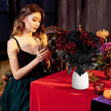 60 Pcs Burgundy Flowers Wine Red Dahlias Artificial Flowers With Stems Faux Silk Dahlia Bouquet Long Stem For Wedding Halloween Bridal Bouquet Harvest Table Centerpieces Home Decor
