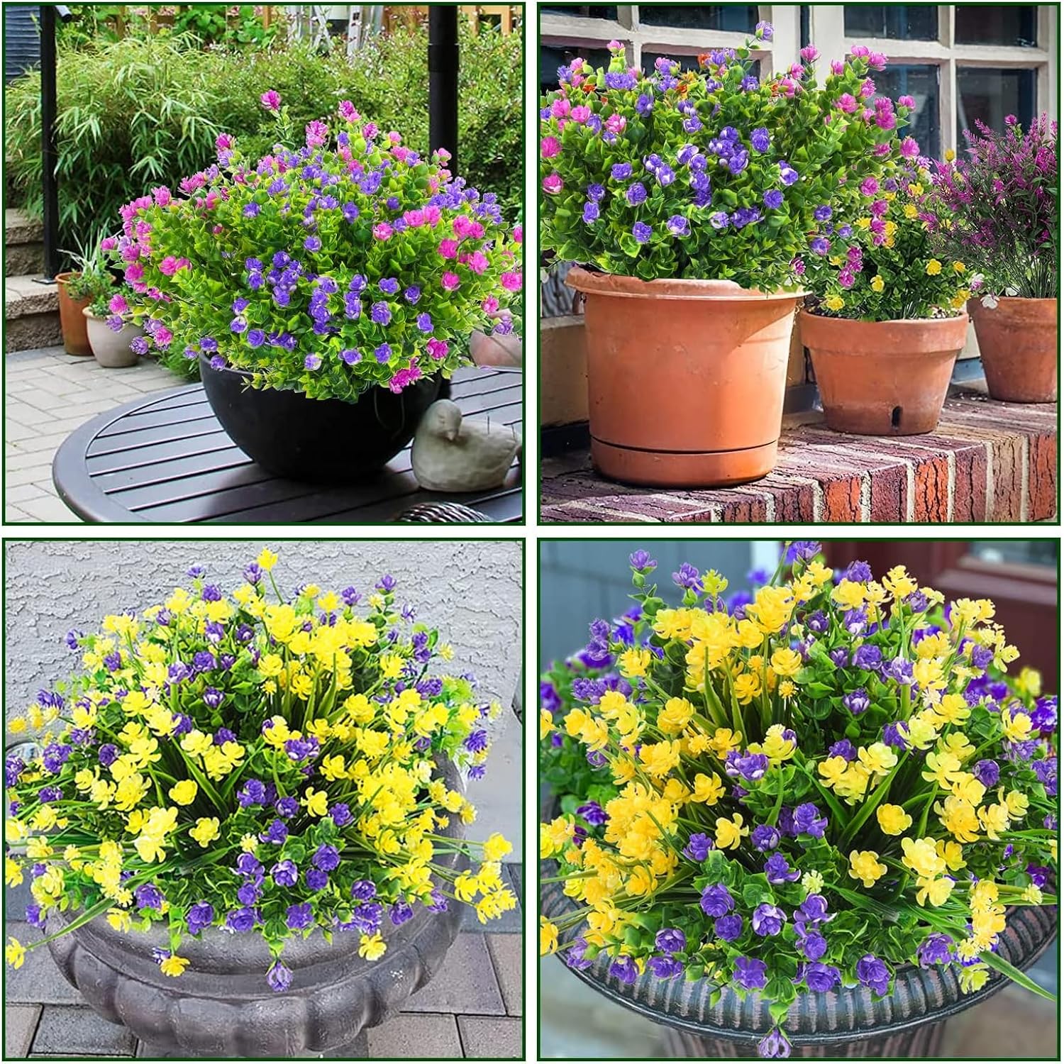 Artificial Flowers For Outdoors, Artificial Plants Uv Resistant Fake Flowers Greenery Shrubs Plants For Decoration Outdoor Plants Hanging Planter Home Garden Decor (12 Bundles)