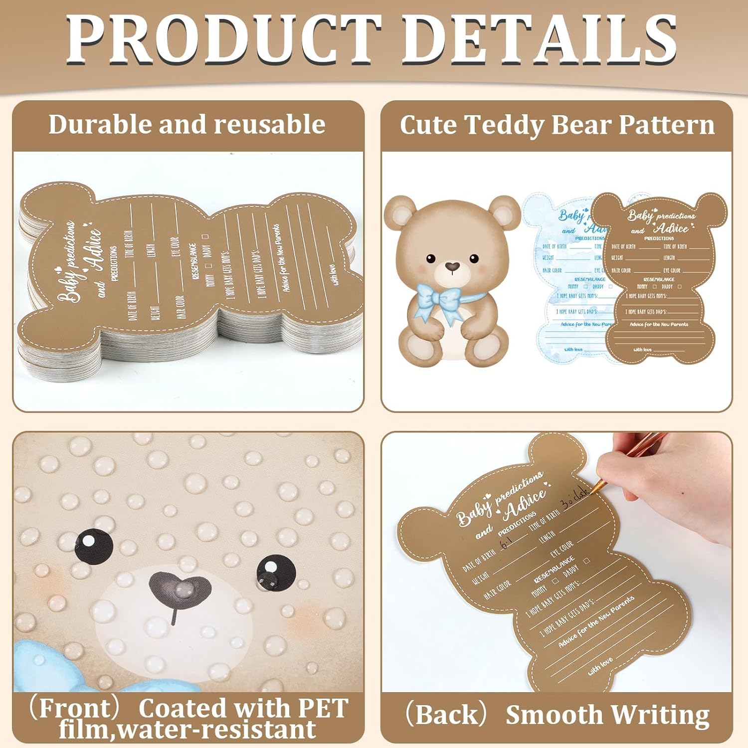 50Pcs Teddy Bear Baby Shower Game Set Baby Shower Prediction And Advice Card We Can Bearly Wait Decorations Wishes Card Supplies For Gender Neutral Game Party Activity