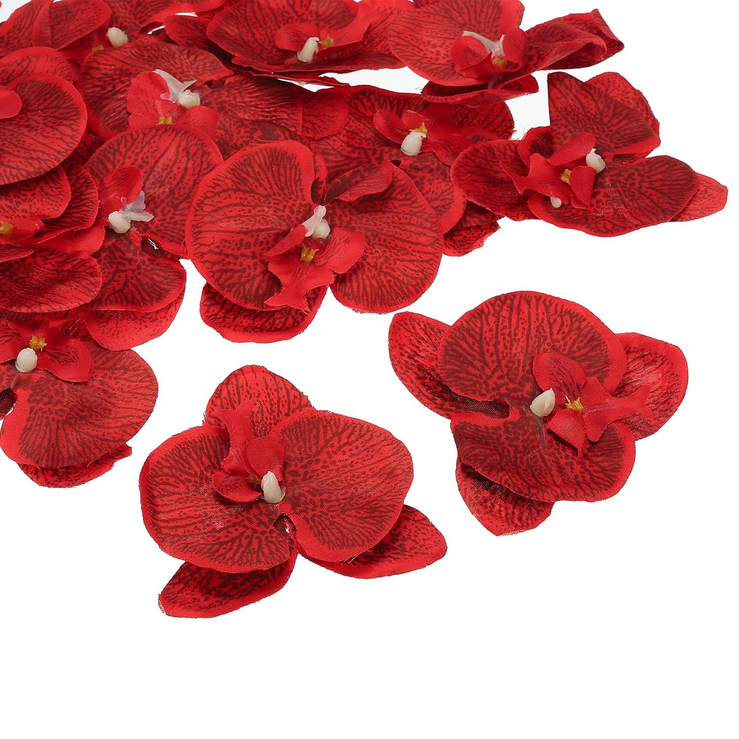 3.9" Artificial Orchid Flower Heads, 40 Pack Silk Phalaenopsis Fake Butterfly Orchid Heads For Wedding Floral Bouquet Decor Diy Craft Making, Red