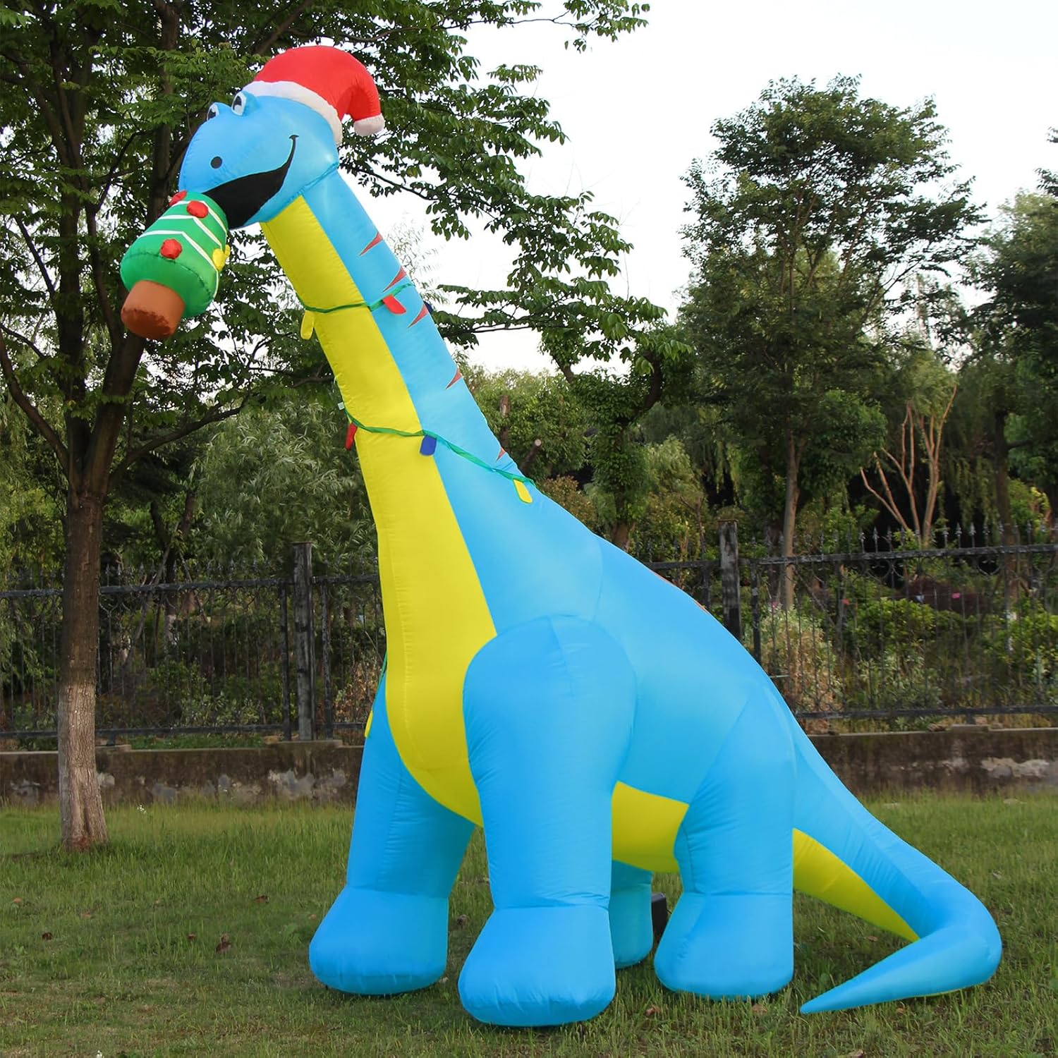10 Ft Christmas Inflatable Outdoor Decorations, Giant Christmas Dinosaur Blow Up Yard Decor With Christmas Hat & Tree, B