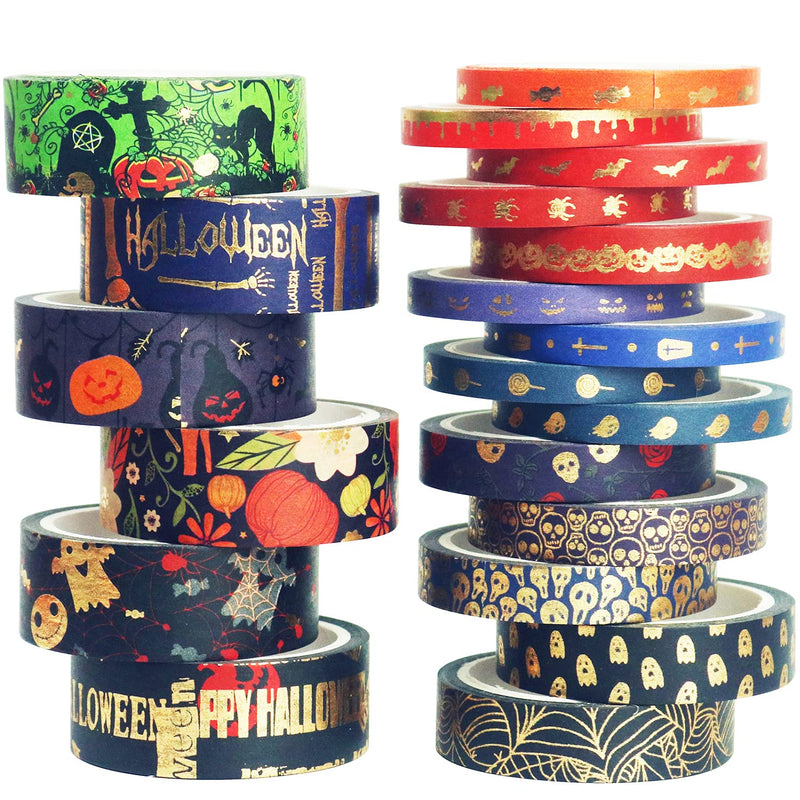 Halloween Washi Tape Set 20 Rolls Thrilling Skull Embellishment Decorative Bla