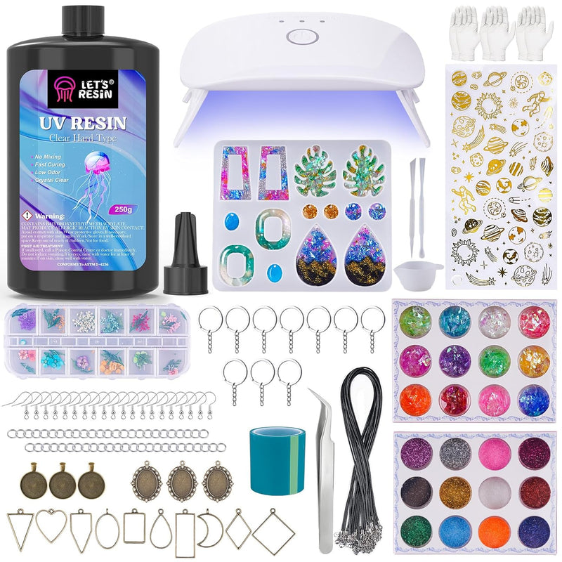 Jewelry Making Kit - 153Pcs Highly Clear Resin With Upgraded Uv Lamp, Resin Accessories For Keychains, Jewelry