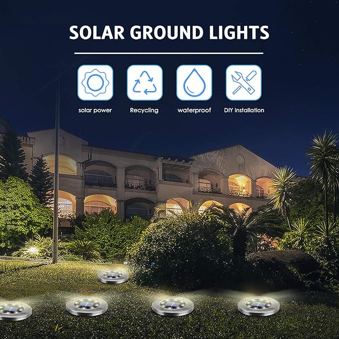 12 Pack 4.6 Inch Solar Garden Lights Waterproof White Landscape Pathway Lights