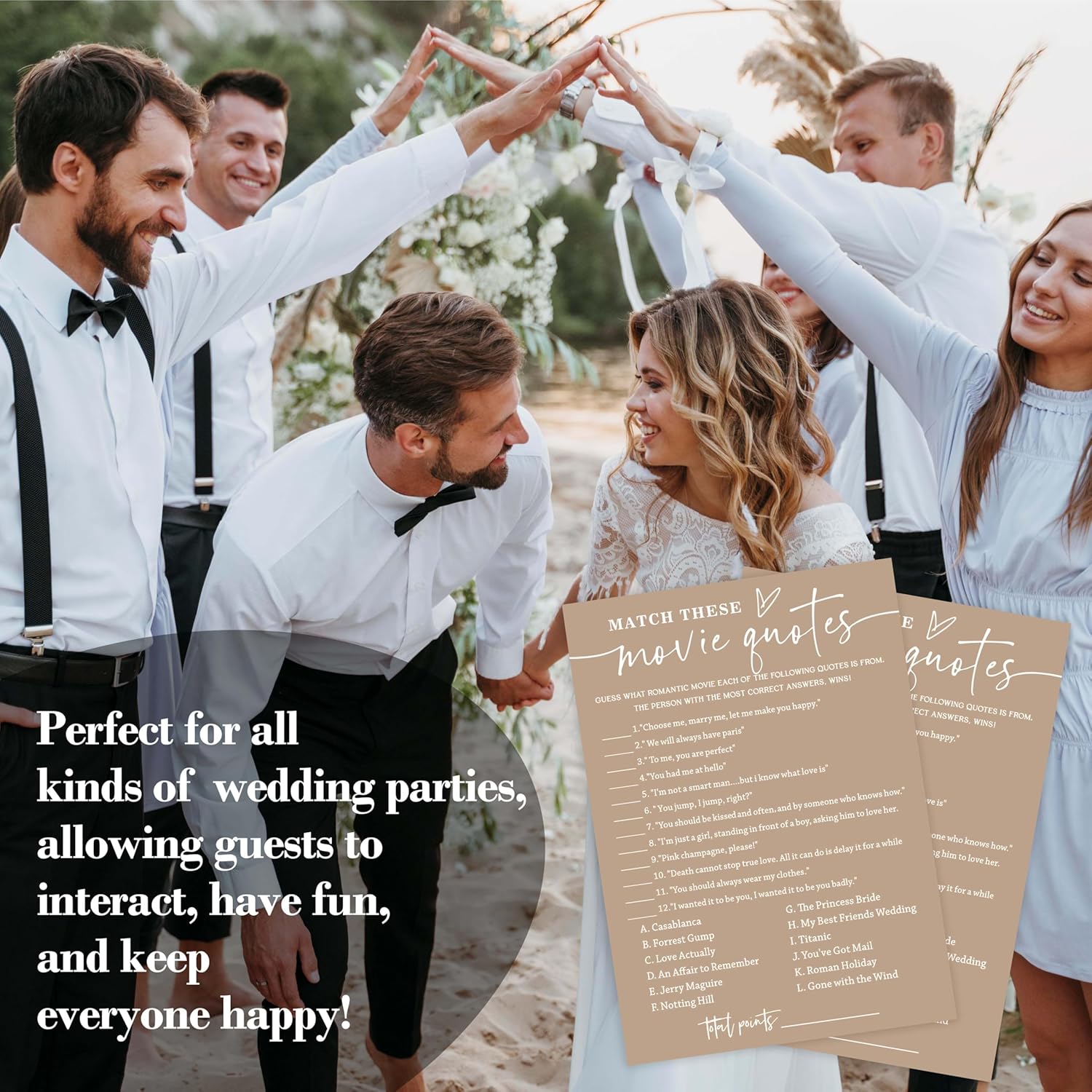 Bridal Shower Games, Match These Movie Quotes, 5X7 Inches, Fun And Hilarious Games For Bridal Shower, Wedding Shower, Bachelorette Party Decorations Supplies -B09
