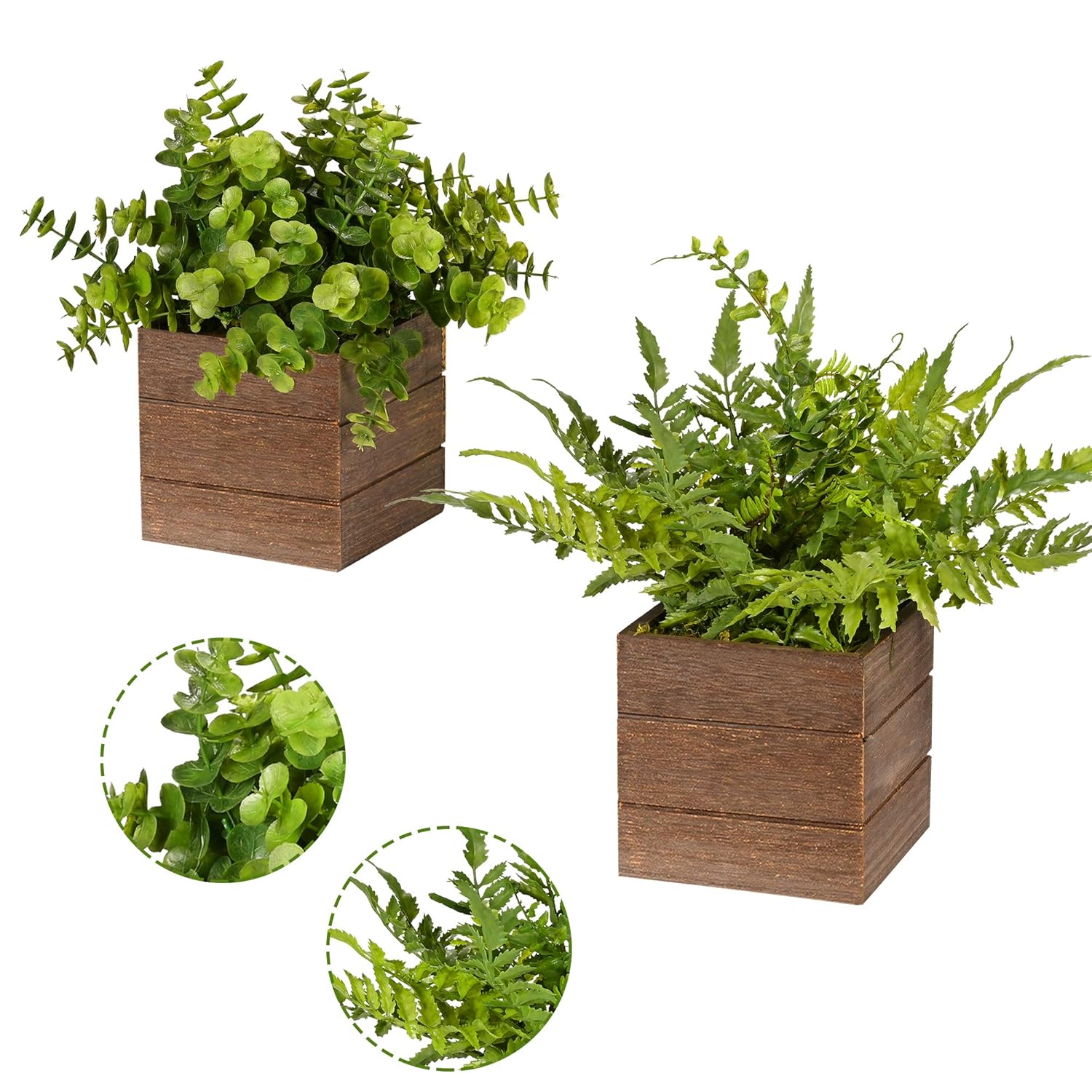 Small Fake Plants, 2Pack Mini Potted Artificial Plastic Boxwood Fern Green Decorative Plant In Wooden Potted, Fake Desk Plant For Farmhouse Home Decor Office Bathroom Desk Room Indoor Outdoor