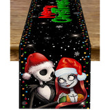 Merry Christmas Table Runner Jack Skellington And Sally Birthday Party Decoration Home Kitchen Dining Room Deocr (Black, 13" X 72")