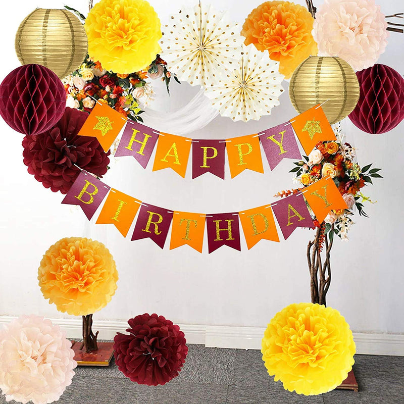 Fall Birthday Party Decorations/Burgundy Orange Birthday Party Decorat