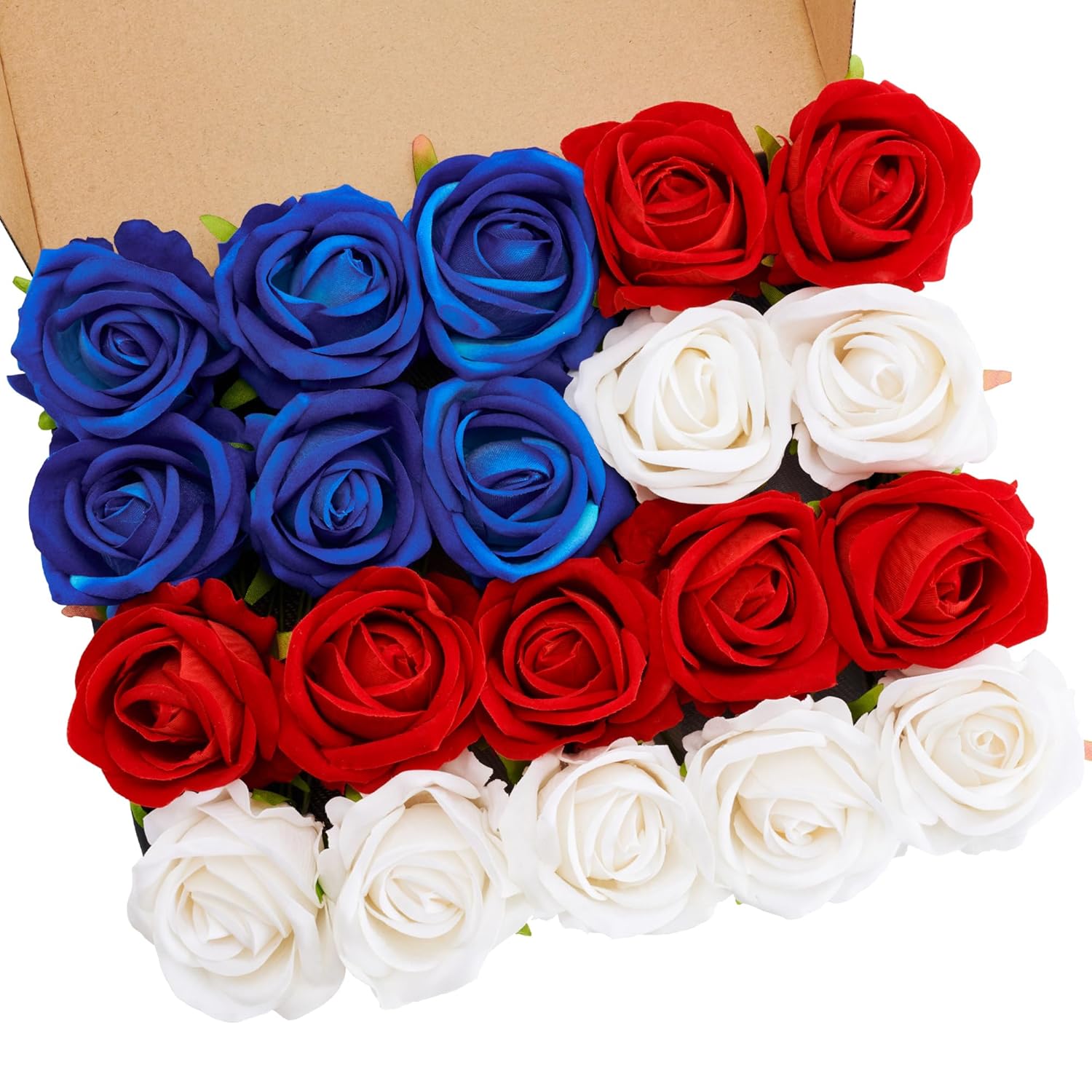 American Flag Artificial Flowers Box, Patriotic Decorations, Red White & Blue Fake Roses For July 4Th, Memorial, Veterans, Labor, Election Day Decorations, Cemetery Flowers, Table Centerpiece