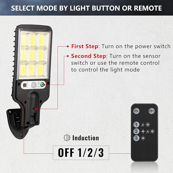 4 Pack 108 LED Solar Street Lights 6500K Motion Sensor Remote IP65 Waterproof Flood Lights